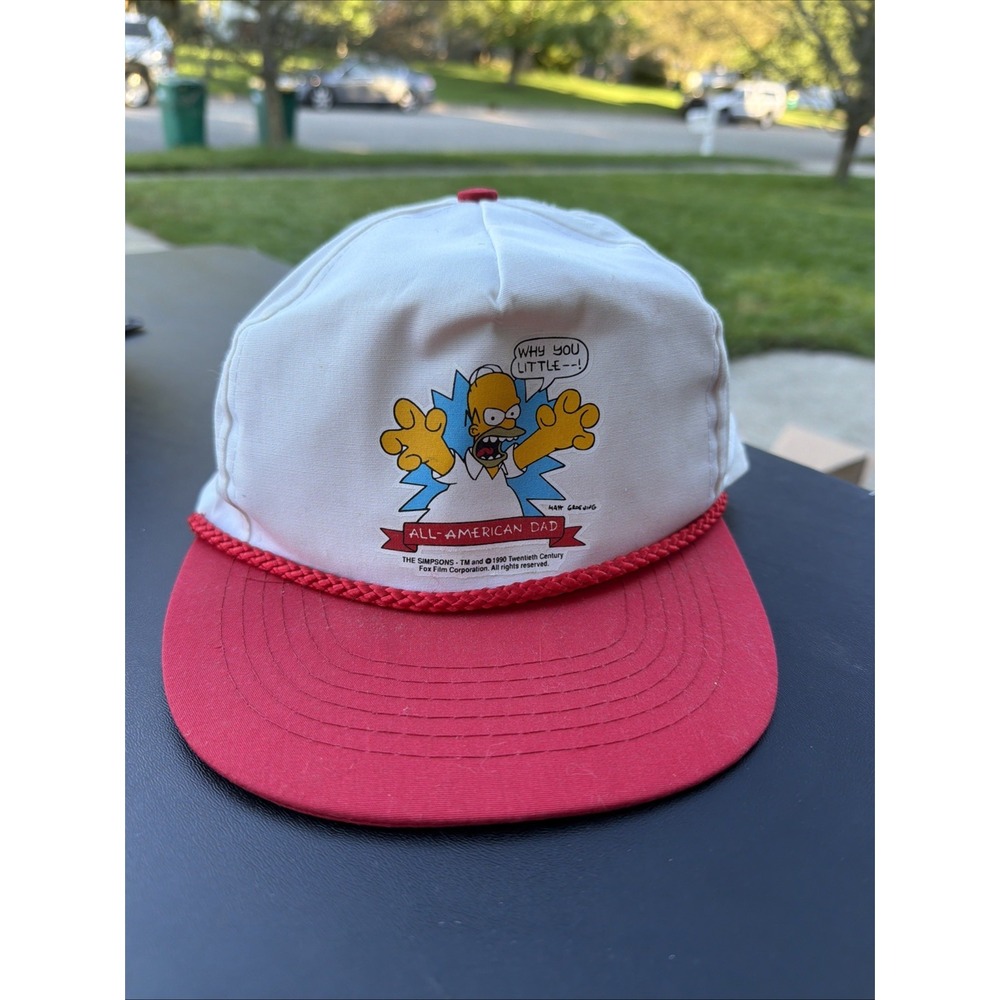 The Simpsons Homer All American Dad 1990 VTG Trucker Hat SnapBack 90s Corded